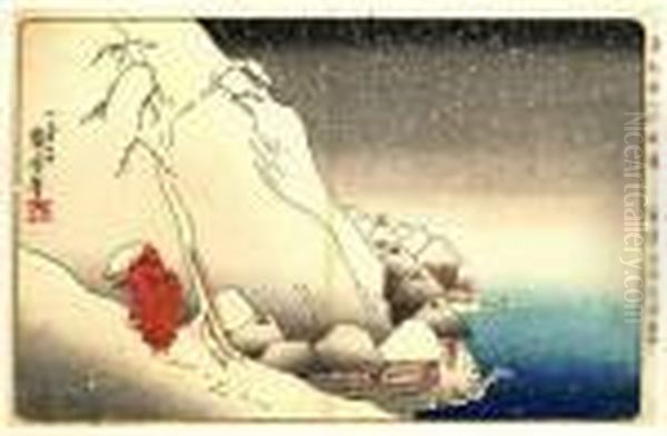 Le Bonze Nichiren Dans La Neige A Tsukahara Dans L'ile De Sado. Oil Painting by Utagawa Kuniyoshi