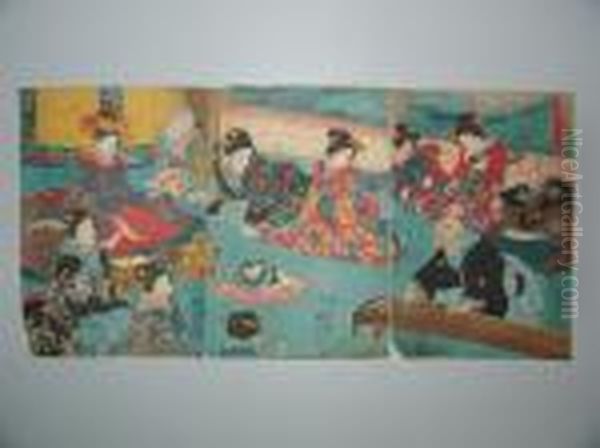 Triptyque Oil Painting by Utagawa Kuniyoshi