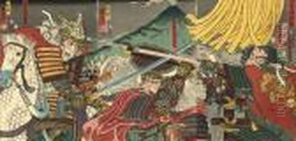 Sadahide, Shuntei, Yoshitora And Others Oil Painting by Utagawa Kuniyoshi