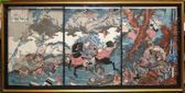 One Oban Tate-e Triptych Oil Painting by Utagawa Kuniyoshi