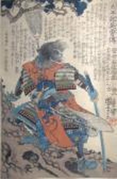 'samurai', Woodcut, 35cm X 23cm, Framed, And Two Other Woodblocks Oil Painting by Utagawa Kuniyoshi