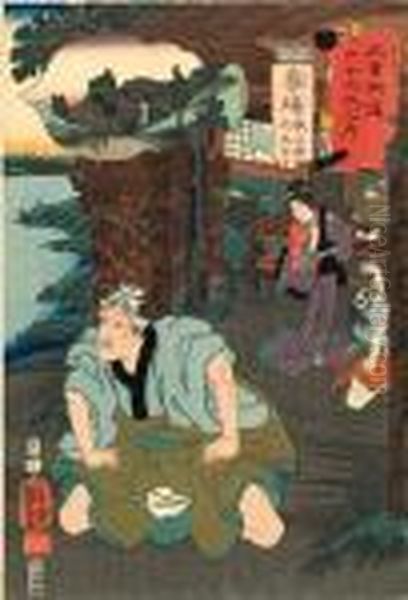 Banba, Utanosuke Kitsu Matahei Oil Painting by Utagawa Kuniyoshi