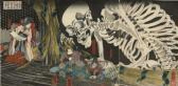 Soma No Furudairi Ai Masakado Himegimi Takiyasha Yojutsu O Motte Mikata O Atsumuru Oil Painting by Utagawa Kuniyoshi