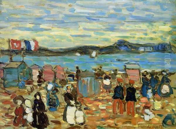 Bathing Tents St Malo Oil Painting by Maurice Brazil Prendergast