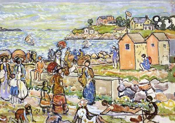 Bathers And Strollers Oil Painting by Maurice Brazil Prendergast