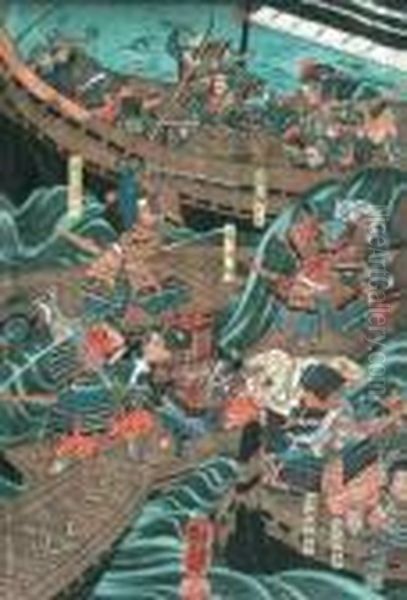 Kampfende Samurai Oil Painting by Utagawa Kuniyoshi