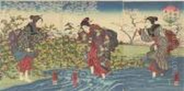 Yamashiro No Kuni Ide No Tamagawa (ide Jewel River, Yamashiro Province) Oil Painting by Utagawa Kuniyoshi