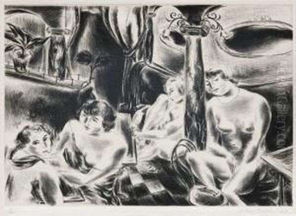 Four Nudes (cafe On The Boulevard Clichy) by Yasuo Kuniyoshi