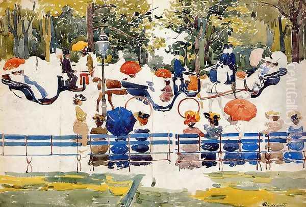 Central Park Aka Central Park New York City Oil Painting by Maurice Brazil Prendergast