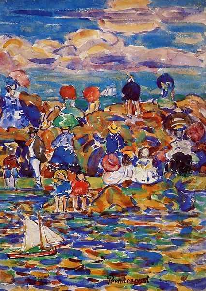 Beach St Malo Oil Painting by Maurice Brazil Prendergast