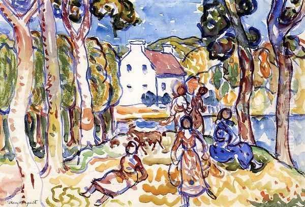 Landscape With Figures And Goat Oil Painting by Maurice Brazil Prendergast