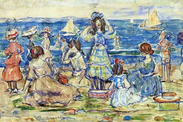 Beach Scene With Boats Oil Painting by Maurice Brazil Prendergast