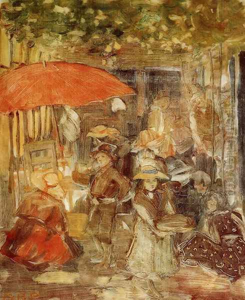 Picnic With Red Umbrella Oil Painting by Maurice Brazil Prendergast