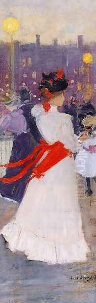 Lady With A Red Sash Oil Painting by Maurice Brazil Prendergast