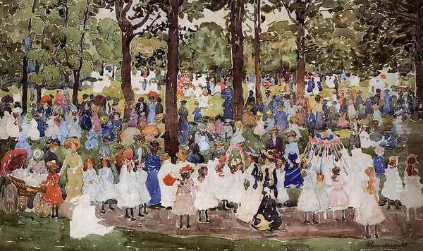 May Day Central Park Aka Central Park Or Children In The Park Oil Painting by Maurice Brazil Prendergast