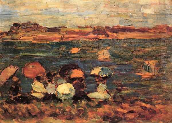 Beach Scene St Malo Oil Painting by Maurice Brazil Prendergast