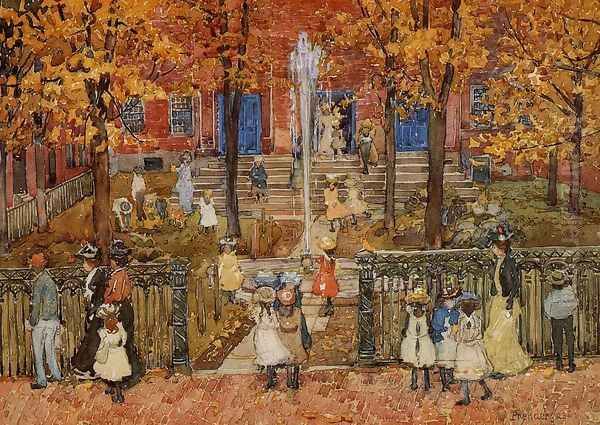 West Church Boston Aka Red School House Boston Or West Church At Cambridge And Lynde Streets Oil Painting by Maurice Brazil Prendergast