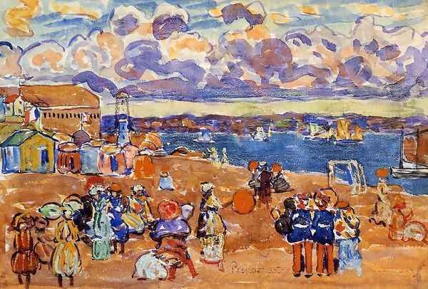 Beach At St Malo3 Oil Painting by Maurice Brazil Prendergast