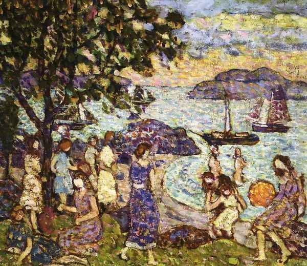 Crepuscule Aka Along The Shore Or Beach Oil Painting by Maurice Brazil Prendergast