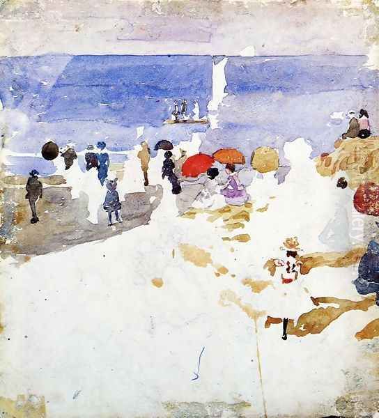 Sketch Figures On Beach Aka Early Beach Oil Painting by Maurice Brazil Prendergast