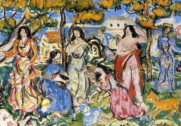 Figures In A Landscape Oil Painting by Maurice Brazil Prendergast