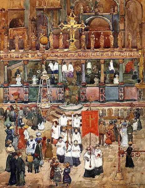 Easter Procession St Marks Oil Painting by Maurice Brazil Prendergast