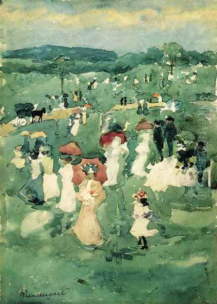 Strolling In The Park Aka In The Park Oil Painting by Maurice Brazil Prendergast