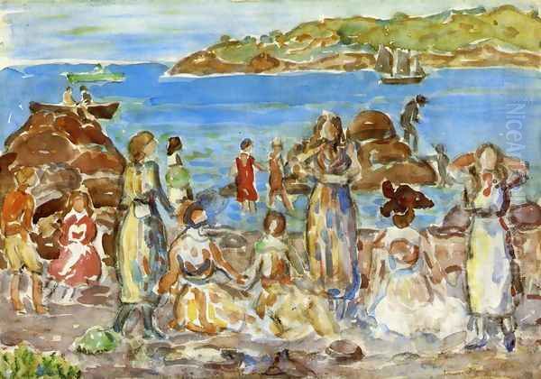 Beach Scene New England Oil Painting by Maurice Brazil Prendergast