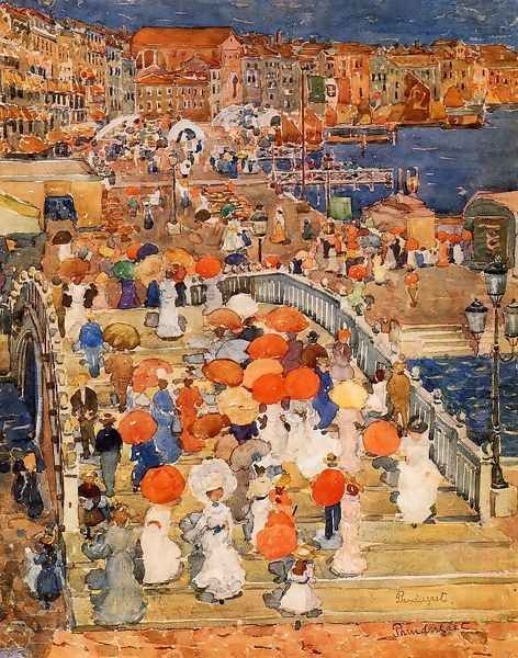 Ponte Della Paglia Aka Marble Bridge Oil Painting by Maurice Brazil Prendergast