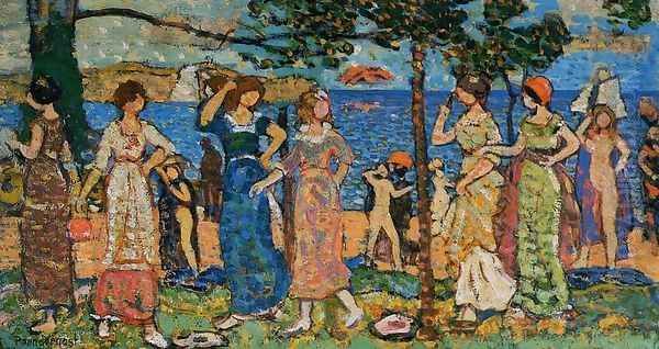 Women At Seashore Oil Painting by Maurice Brazil Prendergast