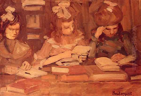 In The Library Aka Three School Girls Oil Painting by Maurice Brazil Prendergast