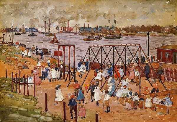 The East River Oil Painting by Maurice Brazil Prendergast