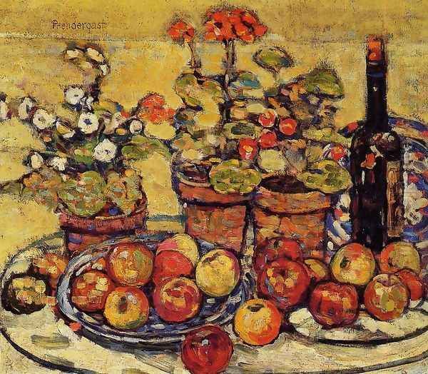 Still Life Fruit And Flowers Oil Painting by Maurice Brazil Prendergast