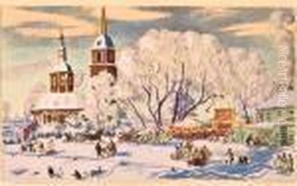 Maslenitsa Oil Painting by Boris Kustodiev