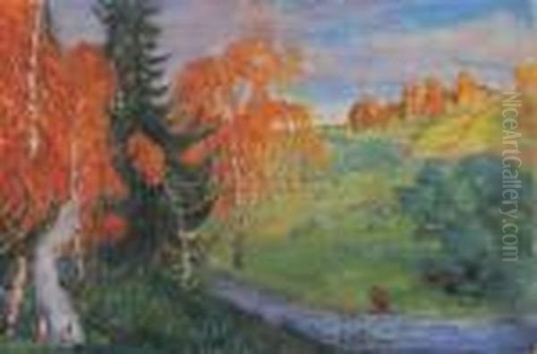 Brasero Dans Une Foret En Automne Oil Painting by Boris Kustodiev