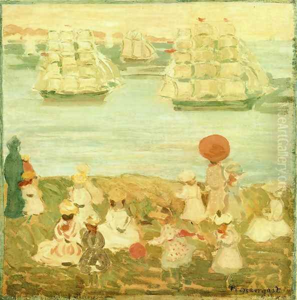 The Pretty Ships Aka As The Ships Go By Oil Painting by Maurice Brazil Prendergast