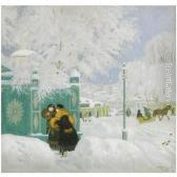 Winter Scene Oil Painting by Boris Kustodiev