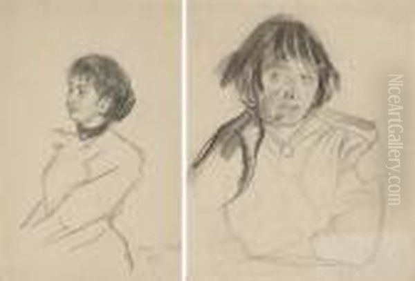 Study Of A Woman Half-length; And Study Of A Woman In Profile Oil Painting by Boris Kustodiev