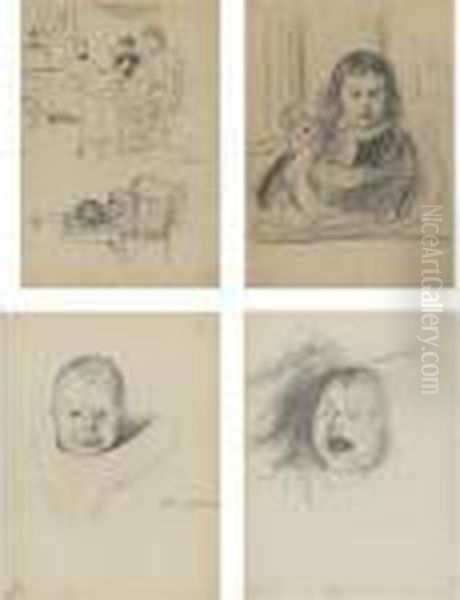 Irina Kustodiev, Three Drawings Oil Painting by Boris Kustodiev