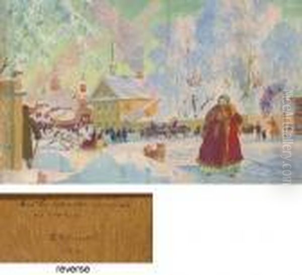 A Winter Fair Oil Painting by Boris Kustodiev