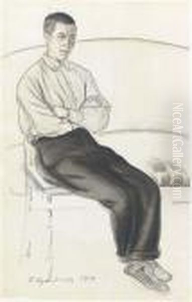 Drawing Of A Seated Man Oil Painting by Boris Kustodiev