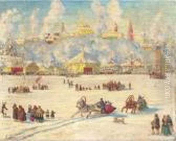 Winter Fair Oil Painting by Boris Kustodiev