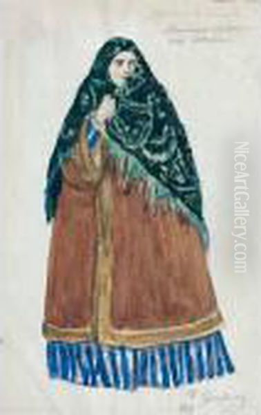 Costume Design For Dasha, The Merchant's Wife Oil Painting by Boris Kustodiev