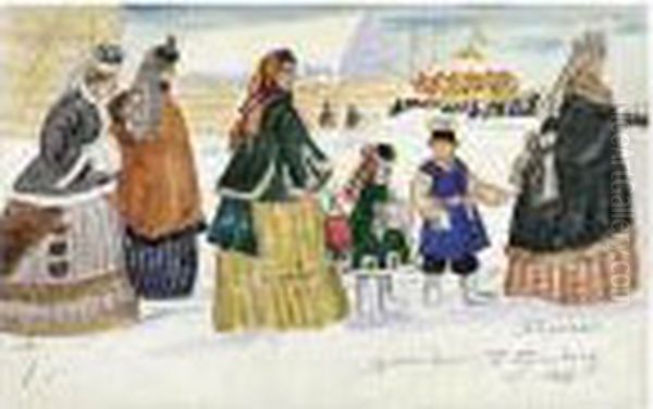 Ladies On Their Way To The Fair Oil Painting by Boris Kustodiev