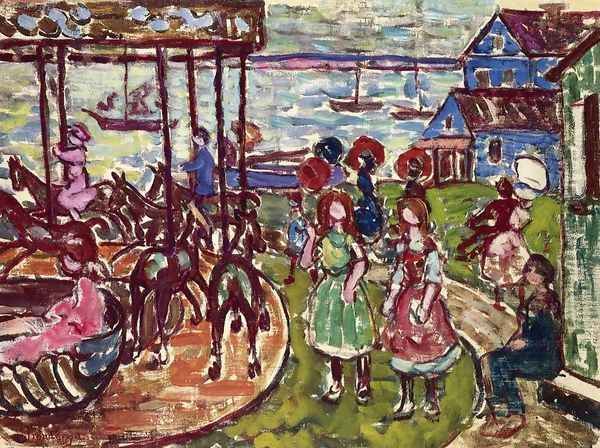 Merry Go Round Oil Painting by Maurice Brazil Prendergast