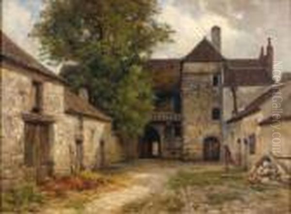 La Cour De Ferme Oil Painting by Charles Euphrasie Kuwasseg