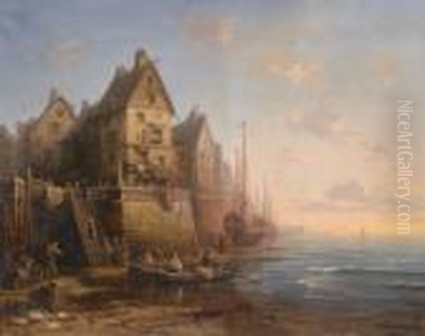 Paysage Portuaire Oil Painting by Charles Euphrasie Kuwasseg