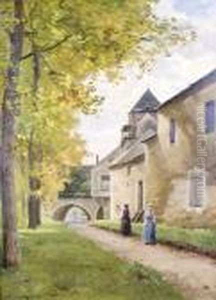 Rue Animee Dans Un Petit Village, Dile-de-france Oil Painting by Charles Euphrasie Kuwasseg