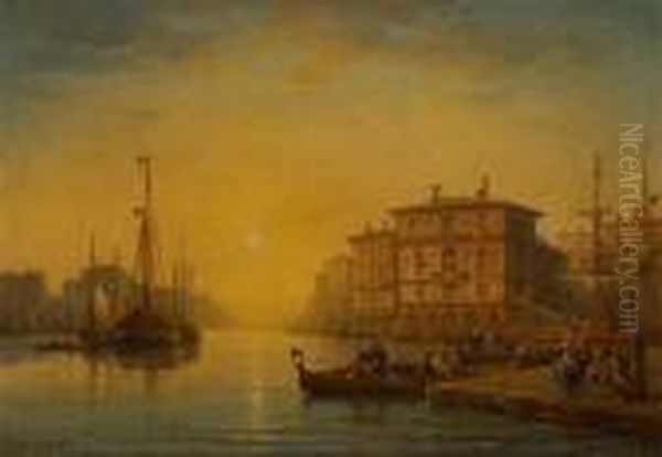 Embarcadere A Venise Oil Painting by Charles Euphrasie Kuwasseg