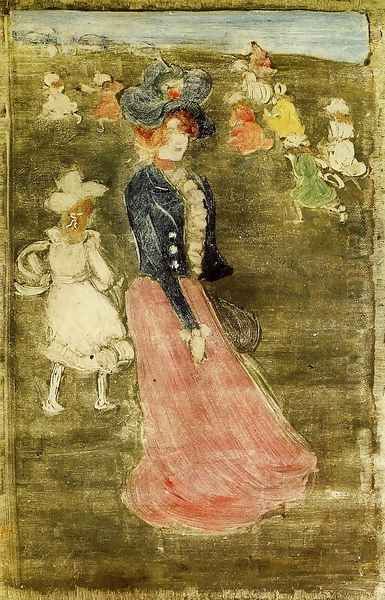 Lady In A Pink Skirt Oil Painting by Maurice Brazil Prendergast